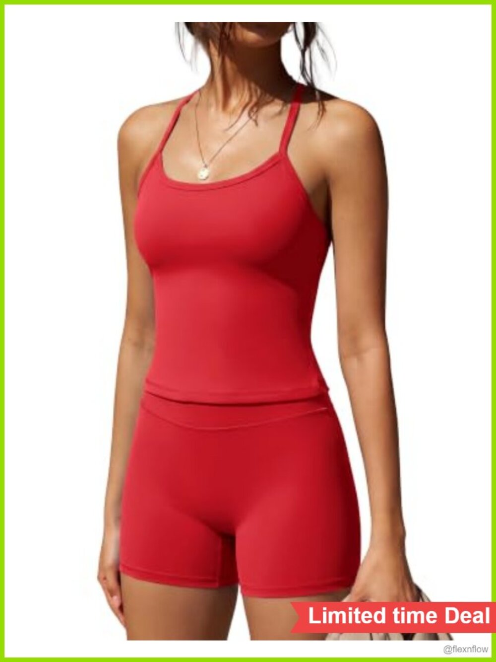 Women's 2-Piece Workout Set High Waisted Biker Shorts Halter Tank Sports Bra